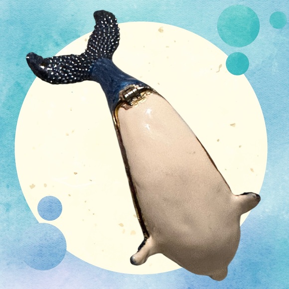 Blue Dolphin Enamel Hinged Magnetic Rhinestone Jewelry Trinket Box 3.5" - Picture 9 of 12